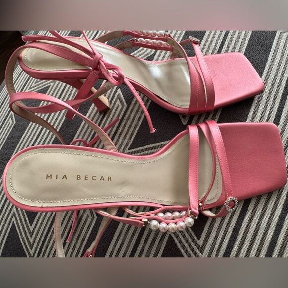 Mia Becar Pink Satin Leather Sandals Size 41/10 - Picture 9 of 16